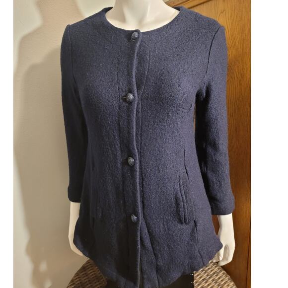 GAP Navy Blue Minimalist Button Jacket S Textured Knit Crest Buttons Old Money - Picture 3 of 11